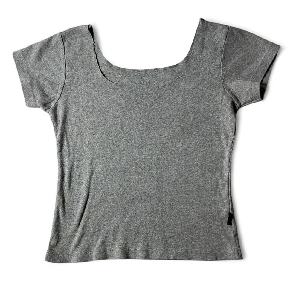 Gray First Lady‎ Short Sleeve Scoop Neck Top Tee Basic Casual